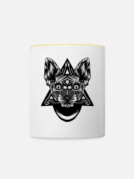 Sphynx Muster bw - Tasse zweifarbig - Weiß/Gelb