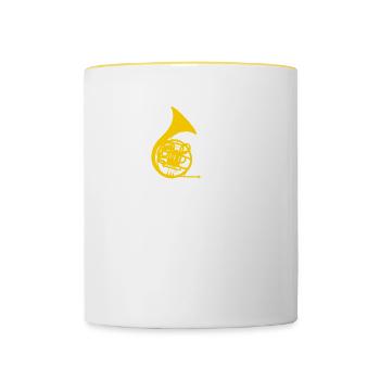 Horn wind instrument musical instrument brass band - Contrasting Mug - white/yellow - Front