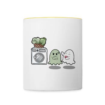 Ghost costume washing machine dirty lacquering - Contrasting Mug - white/yellow - Front