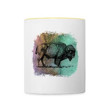 Büffel Bison buffalo bison Buffalo Wisent T Shirt - Contrasting Mug - white/yellow - Front