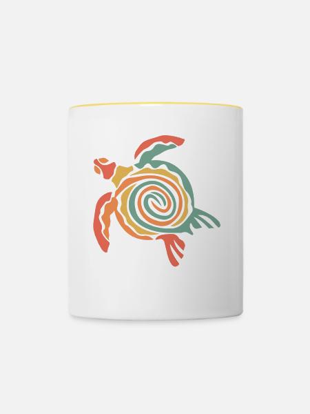 Schildkröte retro Style - Tasse zweifarbig - Weiß/Gelb