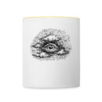 Cadeau maçonnique oeil qui voit tout conception de tatouage - Mug contrasté - blanc/jaune - Devant