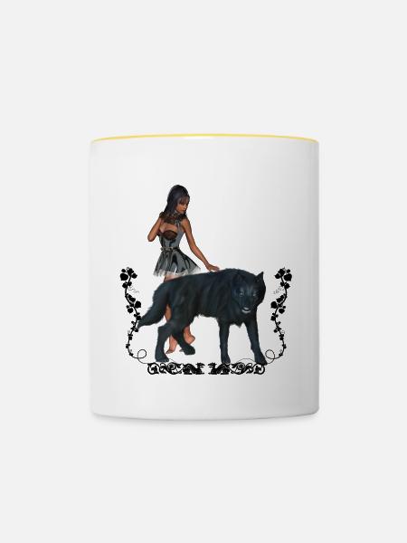 Mit dem Wolf umwerfend - Tasse zweifarbig - Weiß/Gelb