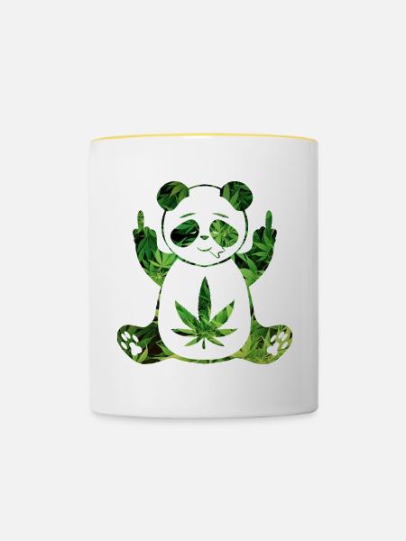 Panda stoned Weed - Tasse zweifarbig - Weiß/Gelb