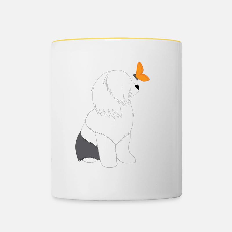 Bobtail - Papillon - Cadeau - Mug contrasté - blanc/jaune