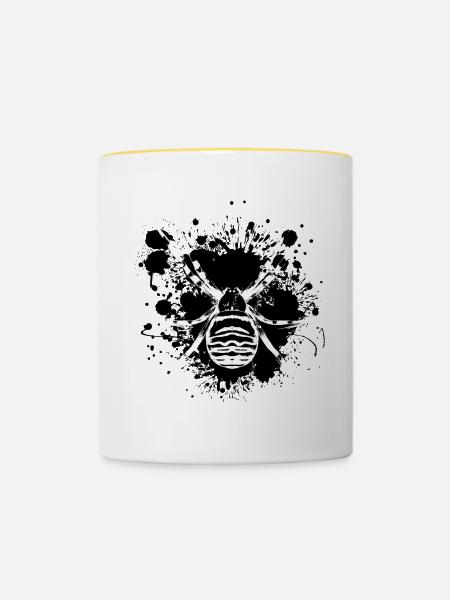 Spinne Gefahr - Spinnennetz - Tasse zweifarbig - Weiß/Gelb