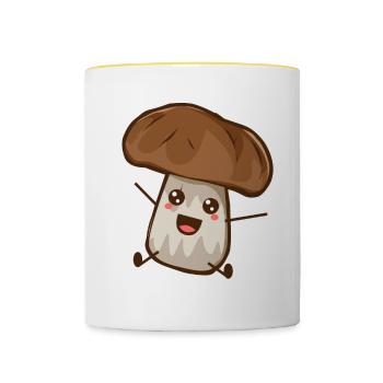 Pilz Cartoon Comic Chibi Zeichnung Anime Geschenk - Tasse zweifarbig - Weiß/Gelb - Vorne