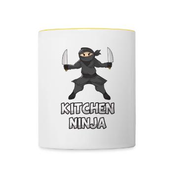 Ninja kitchen knife chef cook kids gift - Contrasting Mug - white/yellow - Front