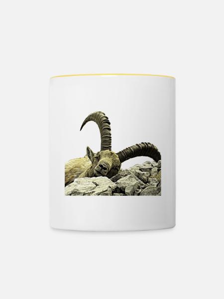 Walser Steinbock Relax - Tasse zweifarbig - Weiß/Gelb