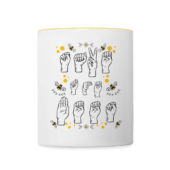 Langue Des Signes Langue Des Signes Sauvez Les Abeilles - Mug contrasté - blanc/jaune - Devant