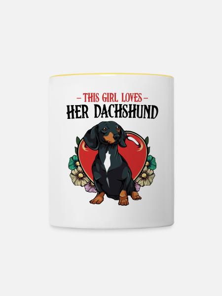 Dackel Herz Blumen Motiv - Tasse zweifarbig - Weiß/Gelb