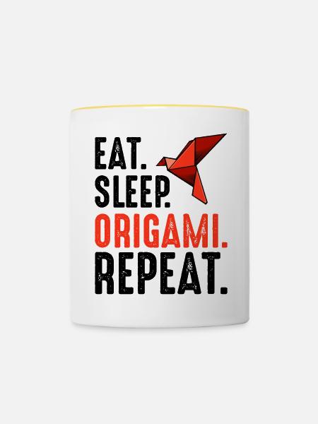 Roter Origami Vogel - Tasse zweifarbig - Weiß/Gelb
