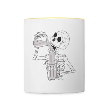 Cadeau drôle d'humour de bière de crâne de squelette - Mug contrasté - blanc/jaune - Devant