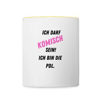 PDL Pflegedienstleitung Geschenk Witzig Komisch - Tasse zweifarbig - Weiß/Gelb - Vorne