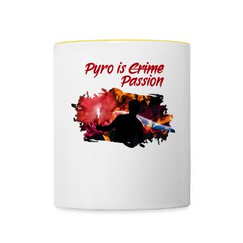 Pyro Football Ultras Fan Pyrotechnician Gift - Contrasting Mug - white/yellow - Front