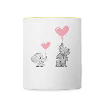 Cute elephants with pink balloons - Contrasting Mug - white/yellow - Front