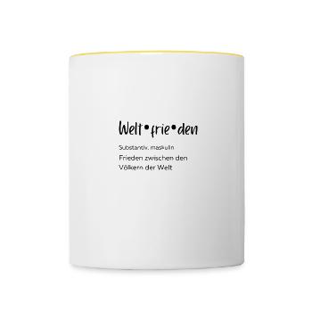 Weltfrieden, Duden, Germanistik, Liebe, Geschenk, - Tasse zweifarbig - Weiß/Gelb - Vorne