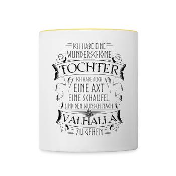 Vater Tochter Wikinger Spruch Valknut Valhalla - Tasse zweifarbig - Weiß/Gelb - Vorne