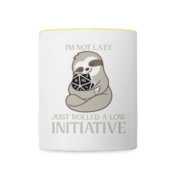 Not Lazy Just Low Initiative RPG Spruch - Tasse zweifarbig - Weiß/Gelb - Vorne