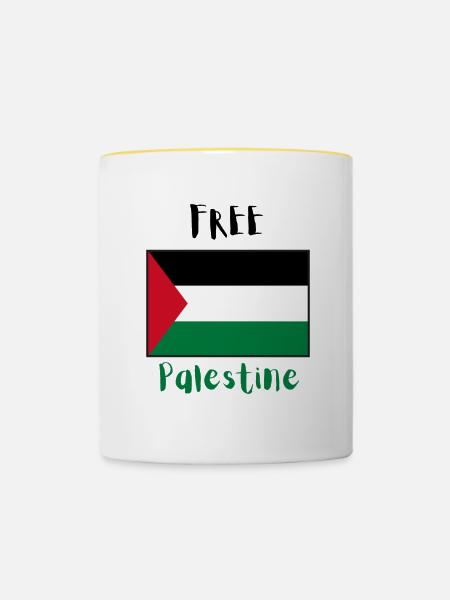 Free Palestine - Tasse zweifarbig - Weiß/Gelb