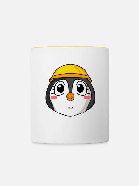 Pinguin Baustelle - Tasse zweifarbig - Weiß/Gelb