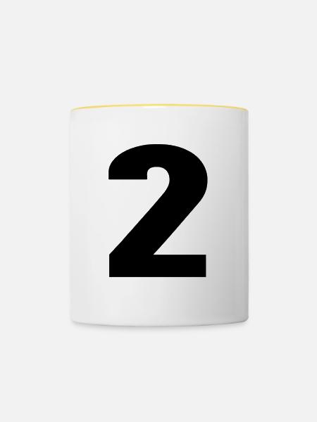 Nummer 2 - Zahl 2 - Tasse zweifarbig - Weiß/Gelb