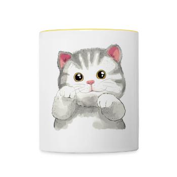 Chats Enfants Animaux Mignon Chat Bébé Miaoul - Mug contrasté - blanc/jaune - Devant