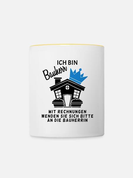 Bauherr Hausbau Baustelle Richtfest - Tasse zweifarbig - Weiß/Gelb