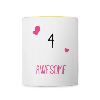 Funny Birthday 4 And Still Awesome - Contrasting Mug - white/yellow - Front