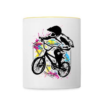 Bmx Racing Retro Bunt - Bmx Fahrrad - Bmx Bike - Mug contrasté - blanc/jaune - Devant