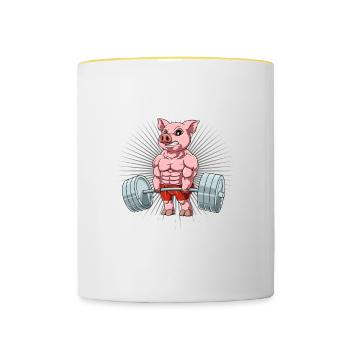 Trainier wie die Sau für einen Tierliebhaber - Tasse zweifarbig - Weiß/Gelb - Vorne