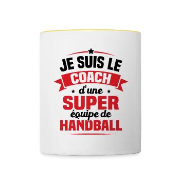 Je Suis Le Coach D'une Super Équipe De Handball - Mug contrasté - blanc/jaune - Devant