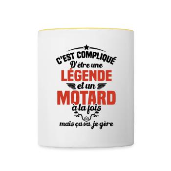 Legende et Motard, Humour Cadeau Motard - Mug contrasté - blanc/jaune - Devant