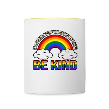 Rainbow Be Kind Soutien du Mois de la Fierté Gay Lgbtq - Mug contrasté - blanc/jaune - Devant