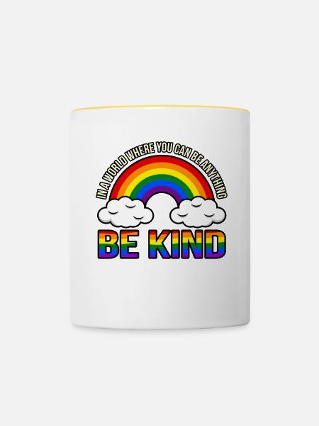 Rainbow Be Kind Gay Lgbtq Pride Month Supporter - Contrasting Mug - white/yellow