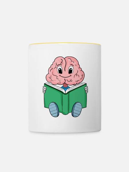 Gehirn am Lesen - Tasse zweifarbig - Weiß/Gelb