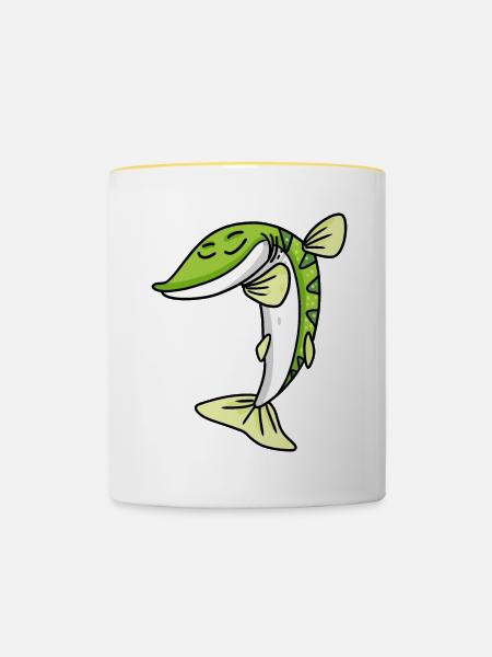 Dabbing Dab Hecht Fisch - Tasse zweifarbig - Weiß/Gelb