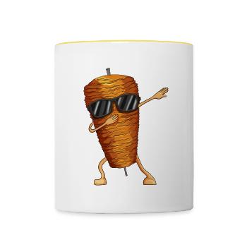 Doner kebab lover doner kebab brochette de viande dabbing - Mug contrasté - blanc/jaune - Devant