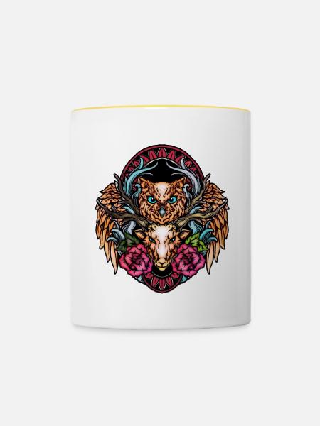 Atemberaubende bunte Eule - Tasse zweifarbig - Weiß/Gelb