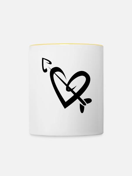 Herz Pfeil - Tasse zweifarbig - Weiß/Gelb