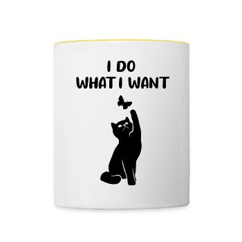 Chat et papillon Drôle de dicton Cadeau - Mug contrasté - blanc/jaune - Devant