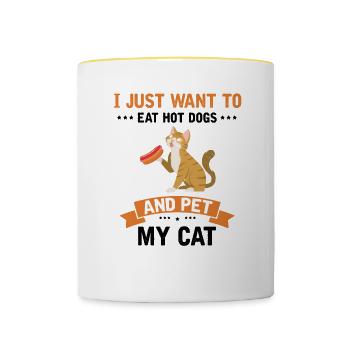 Hot Dog et chats Love Cat Lovers Cadeau - Mug contrasté - blanc/jaune - Devant