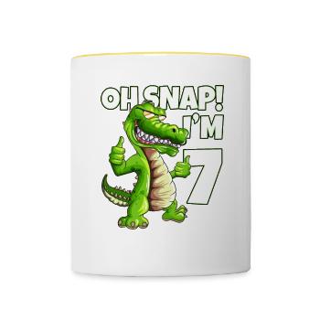 Kids who will be 7 Kids Alligator Crocodile Design - Contrasting Mug - white/yellow - Front