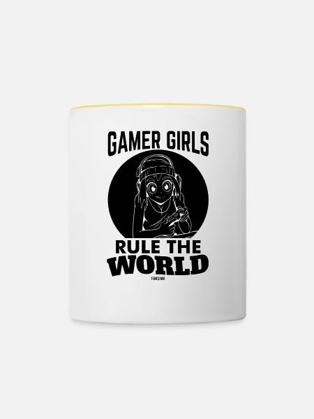 Mädchen Gaming Online Internet zocken - Tasse zweifarbig - Weiß/Gelb