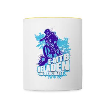 E-MTB Geladen und Entsichert Pedelec E-Bike - Tasse zweifarbig - Weiß/Gelb - Vorne