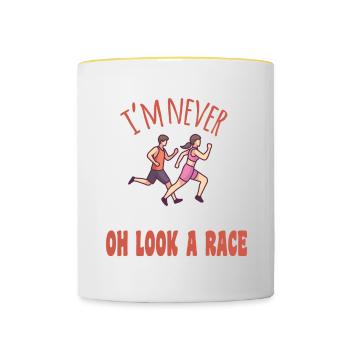 Motif marathon pour coureurs et joggeurs - Mug contrasté - blanc/jaune - Devant