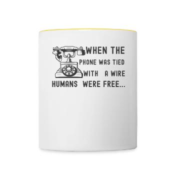 Offre de câble téléphonique rétro Idée cadeau années 90 80 - Mug contrasté - blanc/jaune - Devant
