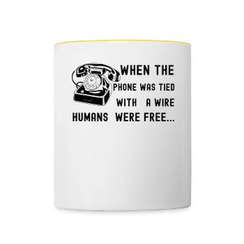 Offre de câble téléphonique rétro Idée cadeau années 90 80 - Mug contrasté - blanc/jaune - Devant