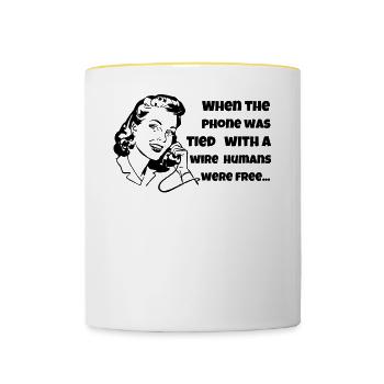 Câble de téléphone rétro fille des années 90 - Mug contrasté - blanc/jaune - Devant