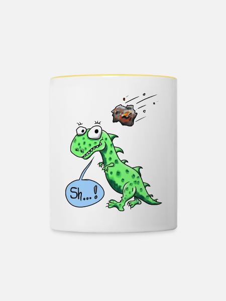 Dino mit Meteorit - Tasse zweifarbig - Weiß/Gelb